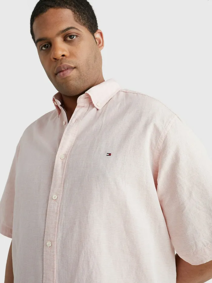 Tommy Hilfiger Plus Short Sleeve Tapered Regular Fit Shirt GuavaWhite Mens Plus Size Clothing