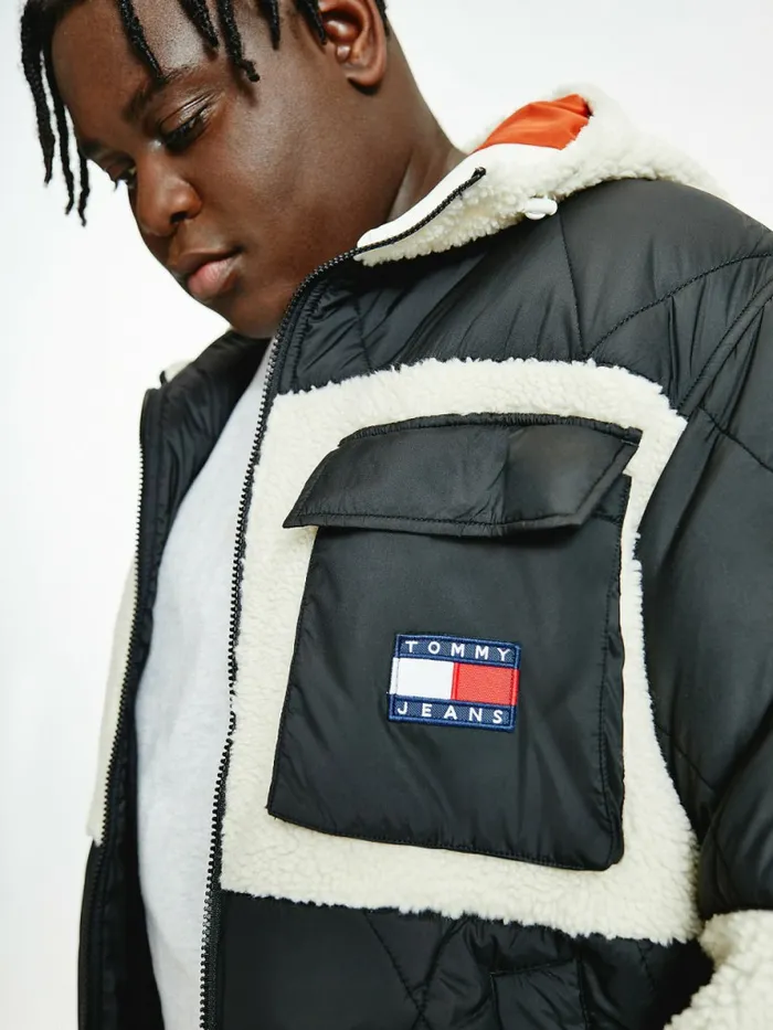 Tommy Hilfiger Plus Tommy Badge Sherpa Jacket Black Mens Coats and Jackets Popular