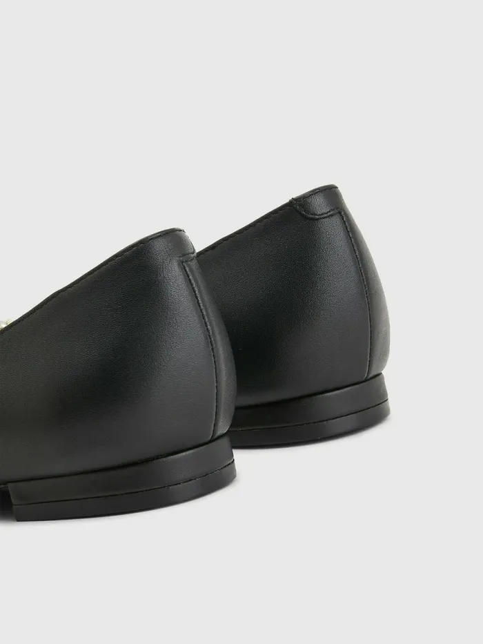 Tommy Hilfiger Pointed Toe Chain Leather Ballerinas Black Womens Flat Shoes Near Me