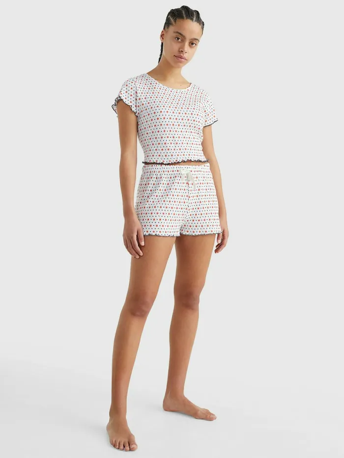 Tommy Hilfiger Pointelle Logo Shorts Ditsy Paint Floral Womens Lounge and Nightwear Cheap On Sale