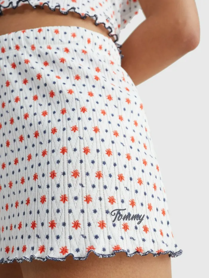 Tommy Hilfiger Pointelle Logo Shorts Ditsy Paint Floral Womens Lounge and Nightwear Cheap On Sale