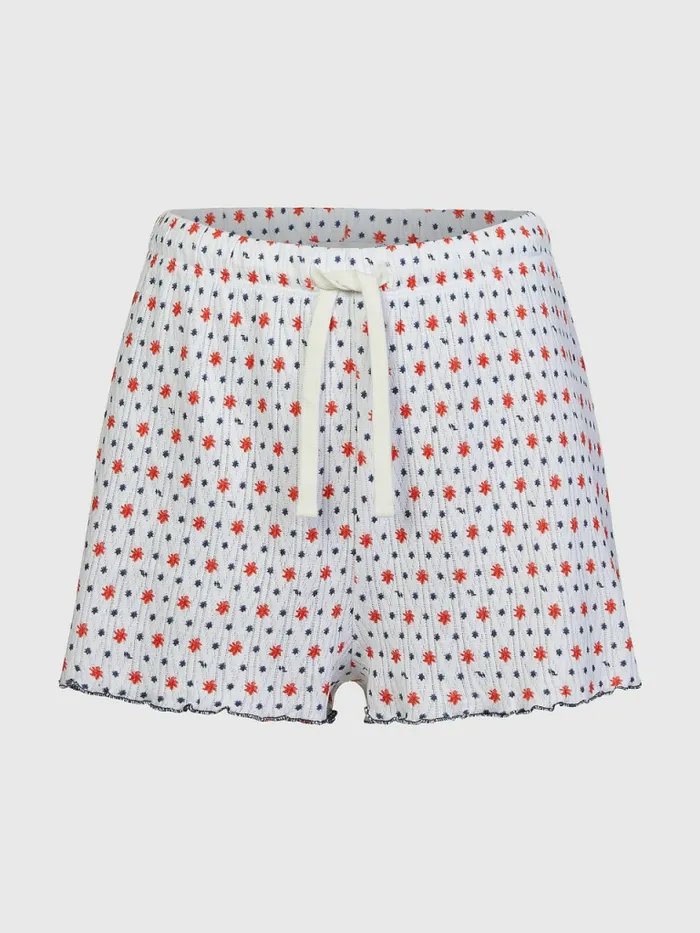 Tommy Hilfiger Pointelle Logo Shorts Ditsy Paint Floral Womens Lounge and Nightwear Cheap On Sale