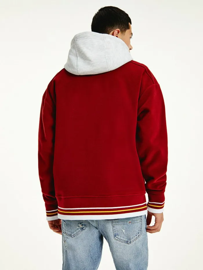 Tommy Hilfiger Polar Fleece VNeck Hoody Bing Cherry Mens Sweatshirts and Hoodies Fashion