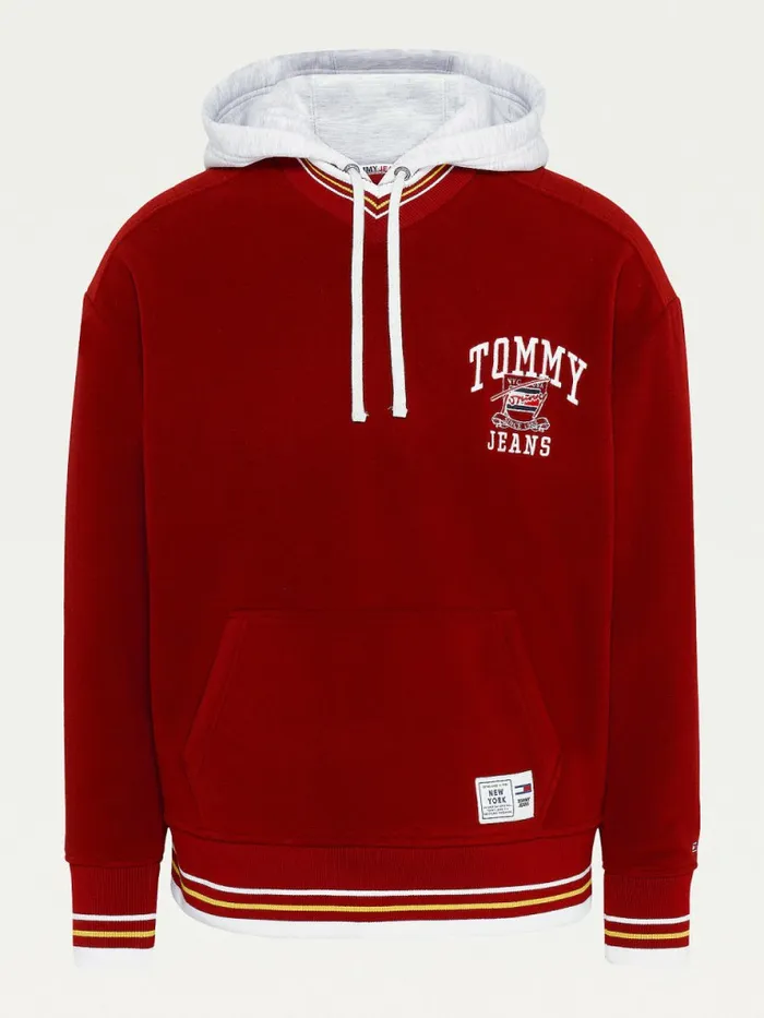 Tommy Hilfiger Polar Fleece VNeck Hoody Bing Cherry Mens Sweatshirts and Hoodies Fashion