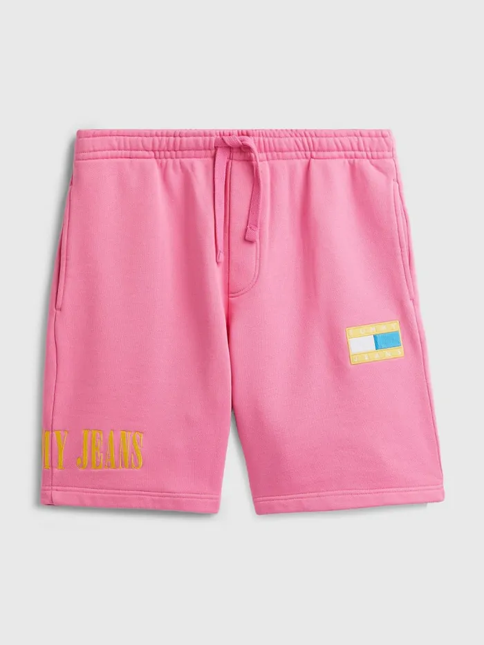 Tommy Hilfiger Pop Drop Flag Patch Relaxed Shorts Pop Pink Mens Shorts Casaul Tommy Hilfiger Pop Drop Flag Patch Relaxed Shorts Pop Pink Mens Shorts Casaul