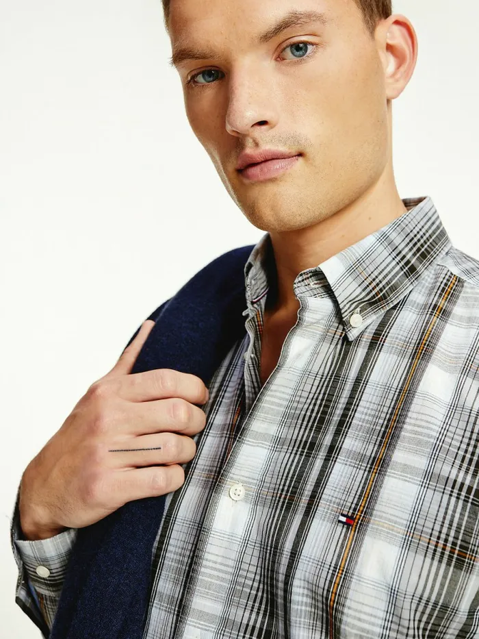 Tommy Hilfiger Poplin Check Regular Fit Shirt Iron GreyMulti Mens Shirts Casaul