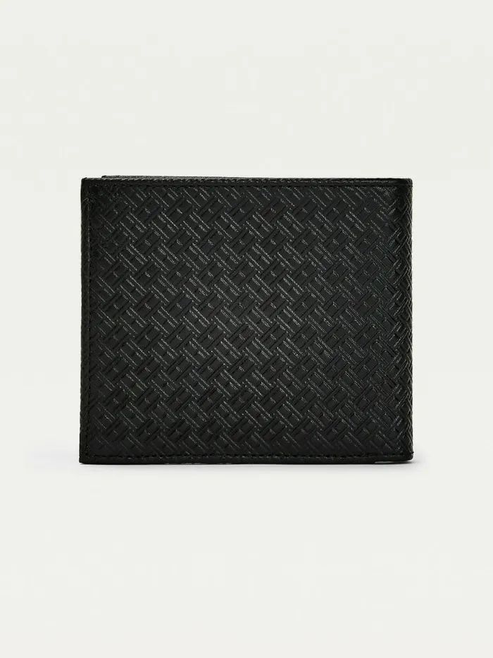 Tommy Hilfiger Premium Leather Embossed Wallet Black Flag Monogram Mens Wallets and Card Holders Popular