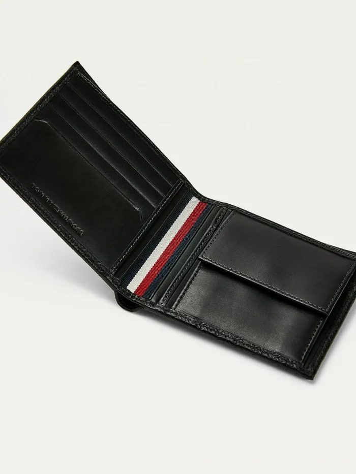 Tommy Hilfiger Premium Leather Embossed Wallet Black Flag Monogram Mens Wallets and Card Holders Popular