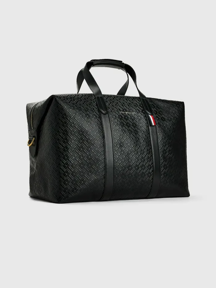 Tommy Hilfiger Premium Luxe Leather Duffle Bag Black Flag Monogram Mens Bags Sale