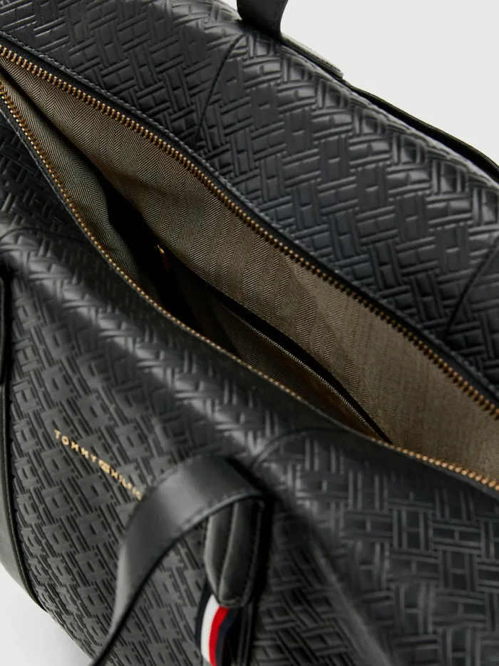 Tommy Hilfiger Premium Luxe Leather Duffle Bag Black Flag Monogram Mens Bags Sale