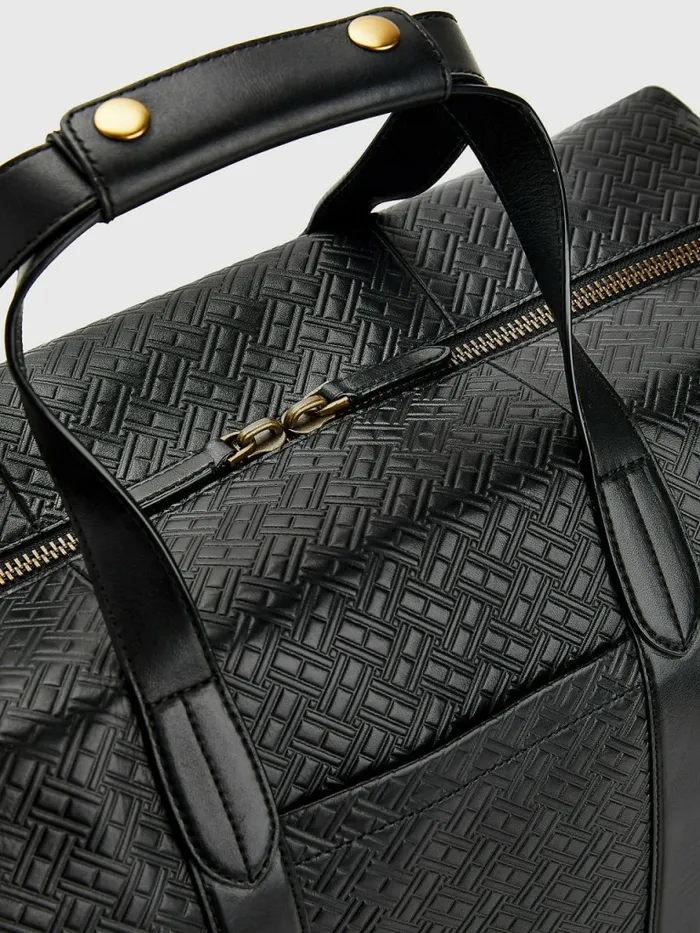 Tommy Hilfiger Premium Luxe Leather Duffle Bag Black Flag Monogram Mens Bags Sale