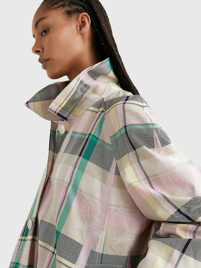 Tommy Hilfiger Prep Crest Check Car Coat Light Pastel Pink Womens Coats and Jackets Cheap On Sale