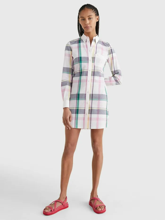 Tommy Hilfiger Prep Crest Check Shirt Dress Light Pastel Pink Womens Dresses and Jumpsuits Fashion