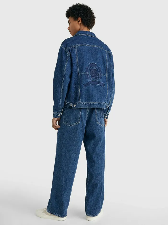 Tommy Hilfiger Prep Crest Embroidery Oversized Denim Jacket Indigo Denim Mens Coats and Jackets Casaul