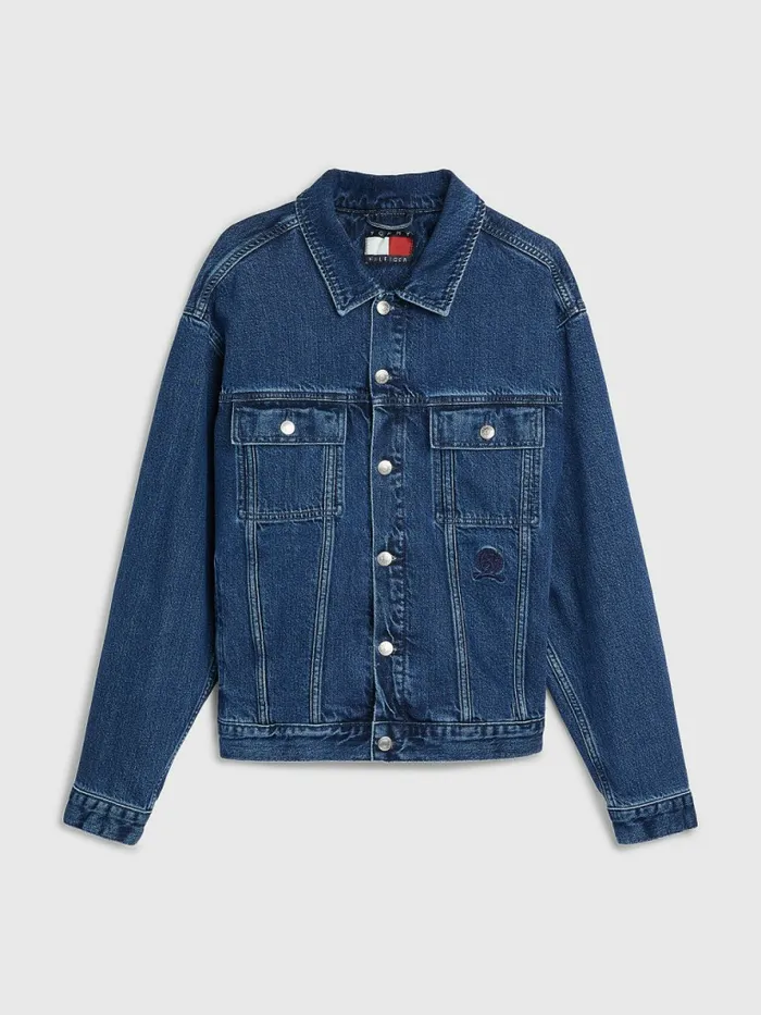 Tommy Hilfiger Prep Crest Embroidery Oversized Denim Jacket Indigo Denim Mens Coats and Jackets Casaul