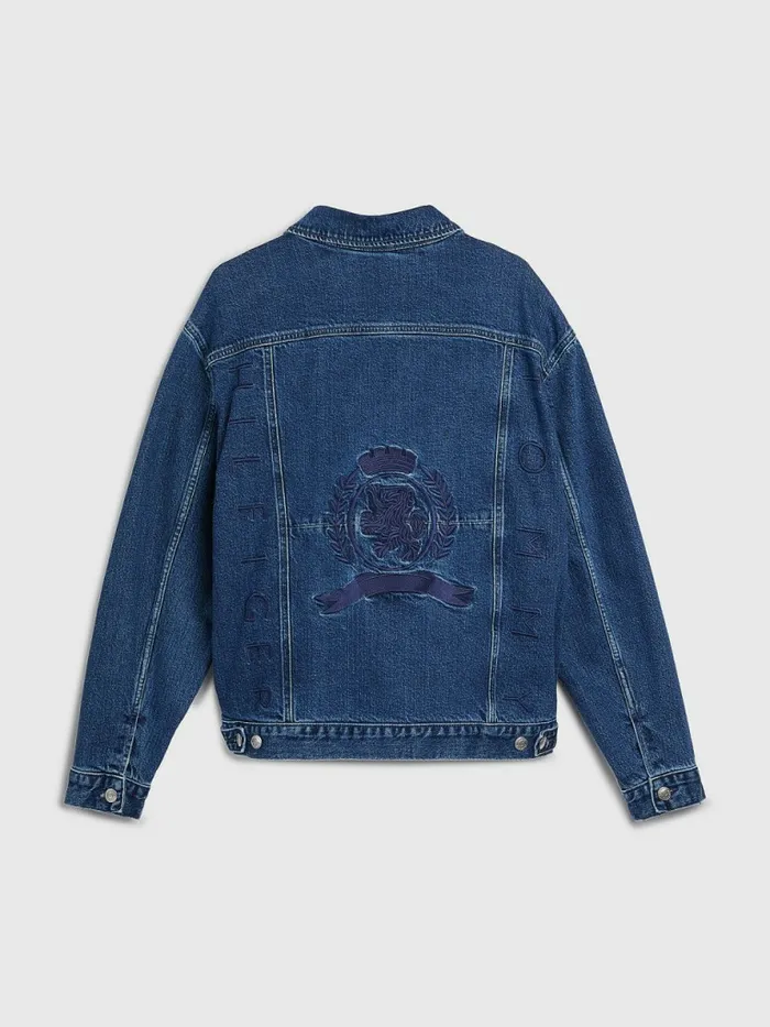 Tommy Hilfiger Prep Crest Embroidery Oversized Denim Jacket Indigo Denim Mens Coats and Jackets Casaul