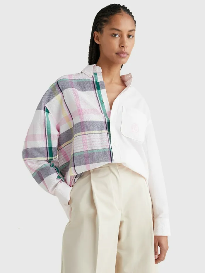 Tommy Hilfiger Prep Crest Madras Check Seersucker Shirt Light Pastel Pink Womens CoOrds Tommy Hilfiger Prep Crest Madras Check Seersucker Shirt Light Pastel Pink Womens CoOrds