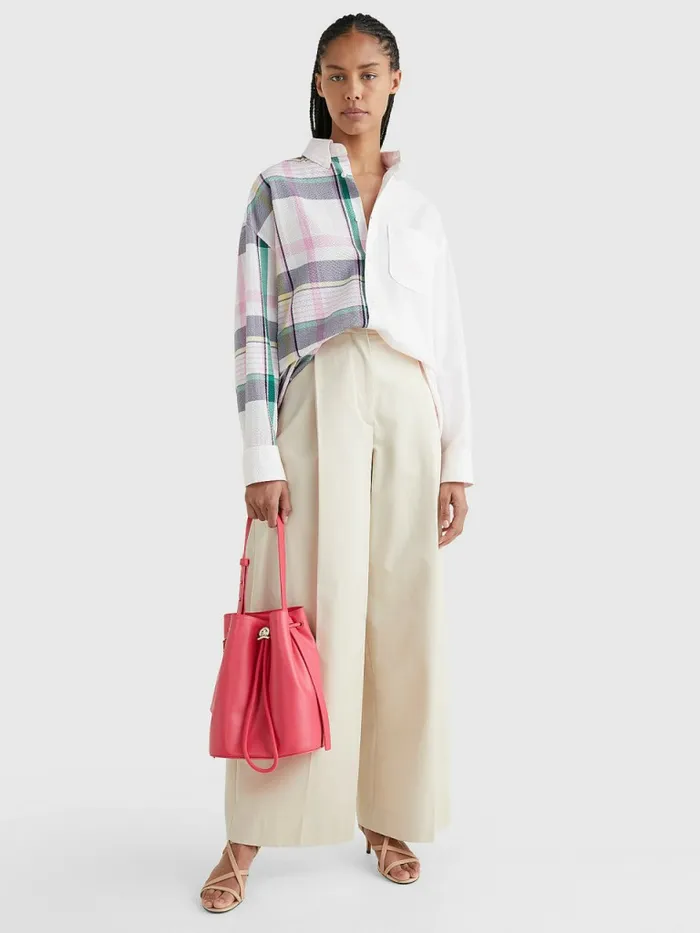 Tommy Hilfiger Prep Crest Madras Check Seersucker Shirt Light Pastel Pink Womens CoOrds