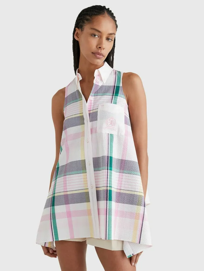 Tommy Hilfiger Prep Crest Madras Check Sleeveless Shirt Light Pastel Pink Womens CoOrds Tommy Hilfiger Prep Crest Madras Check Sleeveless Shirt Light Pastel Pink Womens CoOrds