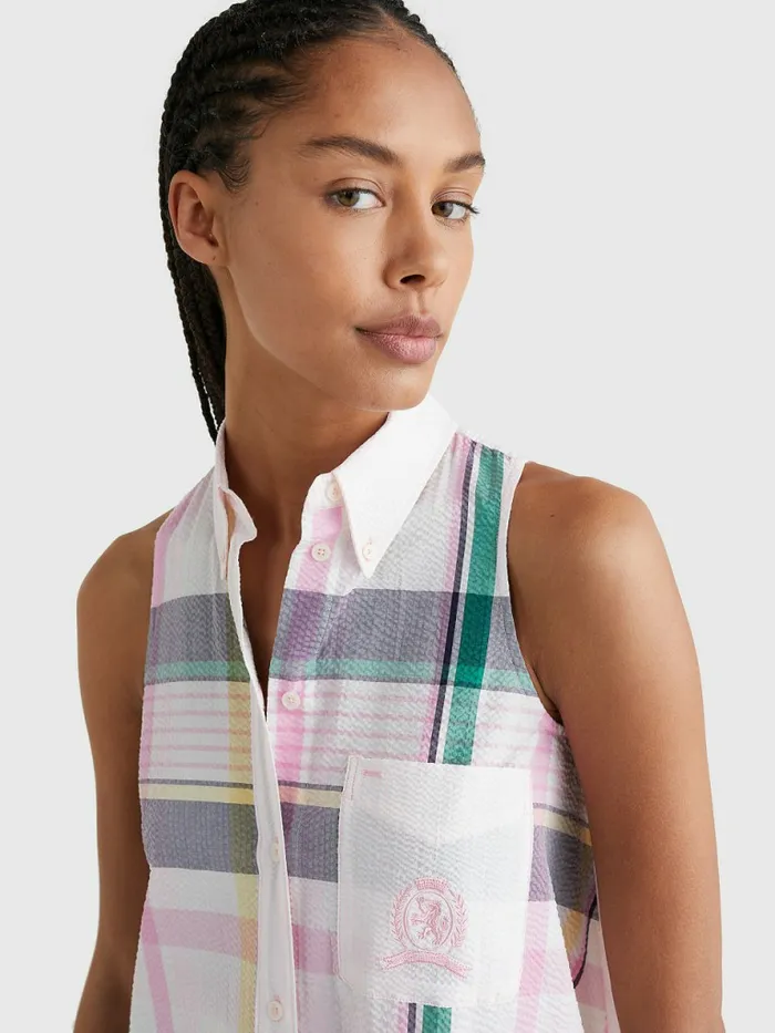 Tommy Hilfiger Prep Crest Madras Check Sleeveless Shirt Light Pastel Pink Womens CoOrds