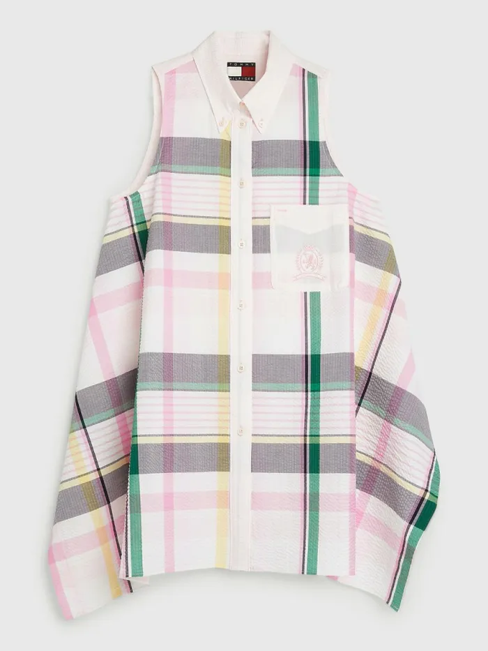 Tommy Hilfiger Prep Crest Madras Check Sleeveless Shirt Light Pastel Pink Womens CoOrds