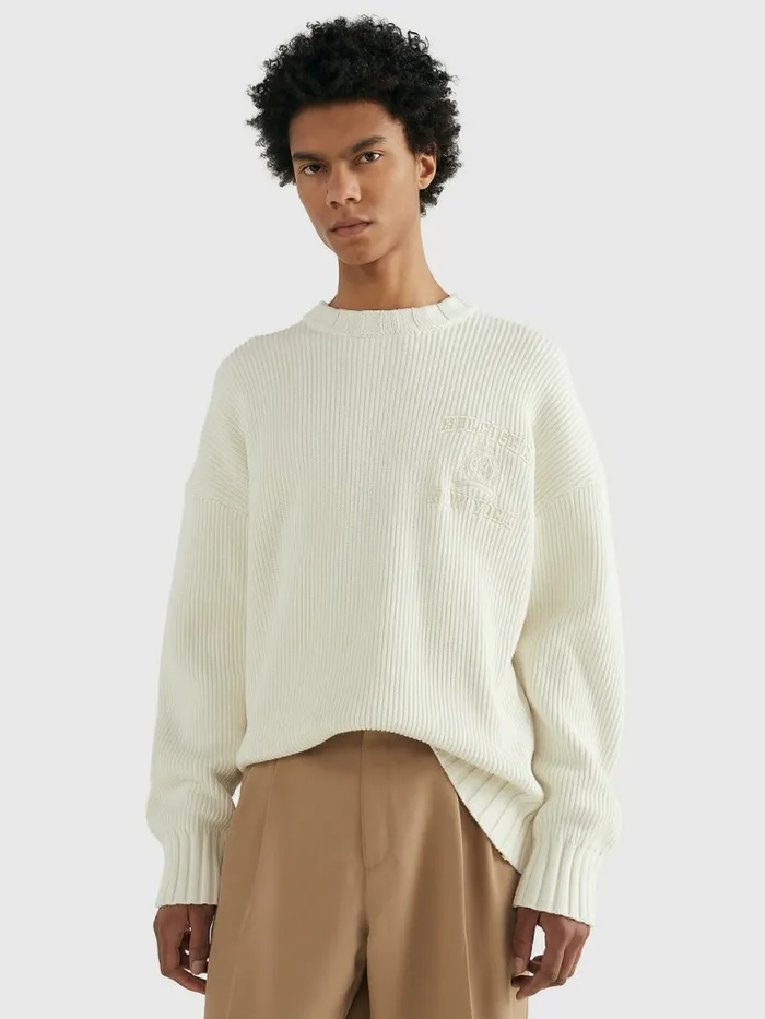 Tommy Hilfiger Prep Crest RibKnit Jumper Ivory Mens Knitwear Casaul
