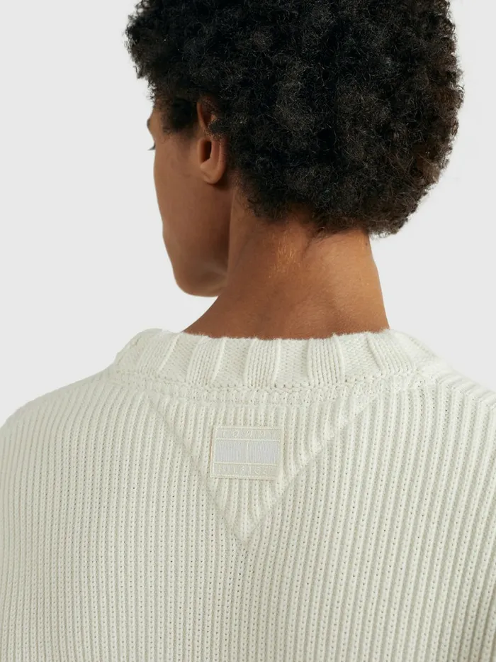 Tommy Hilfiger Prep Crest RibKnit Jumper Ivory Mens Knitwear Casaul