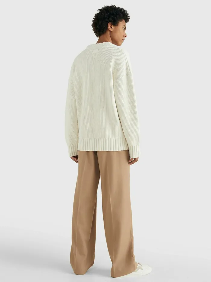 Tommy Hilfiger Prep Crest RibKnit Jumper Ivory Mens Knitwear Casaul