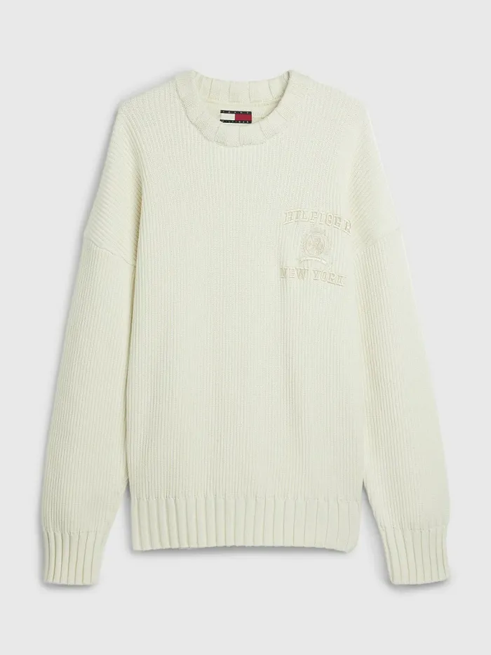 Tommy Hilfiger Prep Crest RibKnit Jumper Ivory Mens Knitwear Casaul