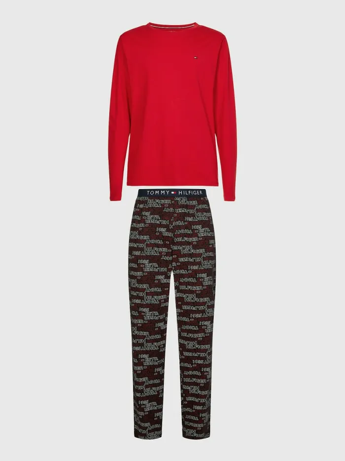 Tommy Hilfiger Print Long Sleeve Pyjama Set Primary RedWatery Logo Mens Loungewear and Nightwear Tommy Hilfiger Print Long Sleeve Pyjama Set Primary RedWatery Logo Mens Loungewear and Nightwear