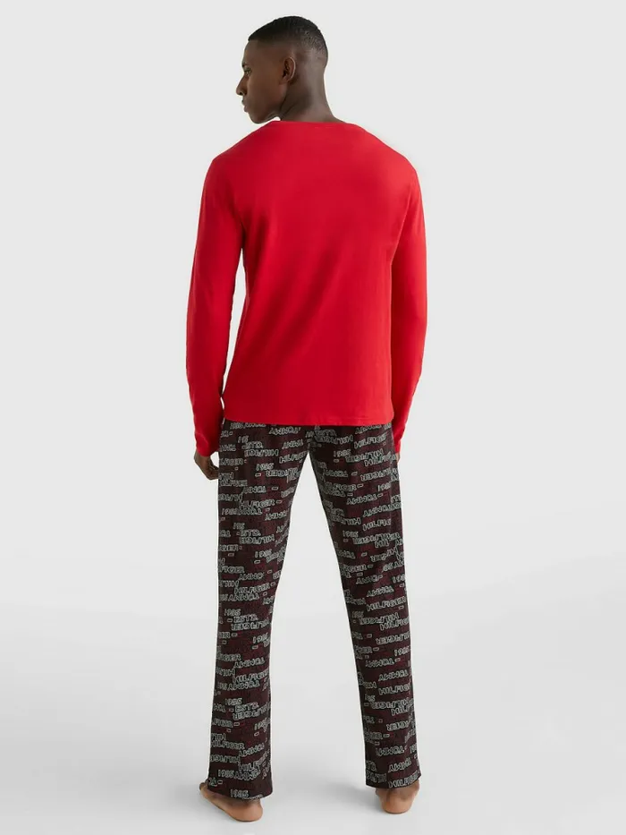 Tommy Hilfiger Print Long Sleeve Pyjama Set Primary RedWatery Logo Mens Loungewear and Nightwear