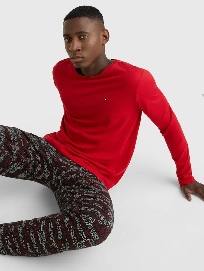 Tommy Hilfiger Print Long Sleeve Pyjama Set Primary RedWatery Logo Mens Loungewear and Nightwear