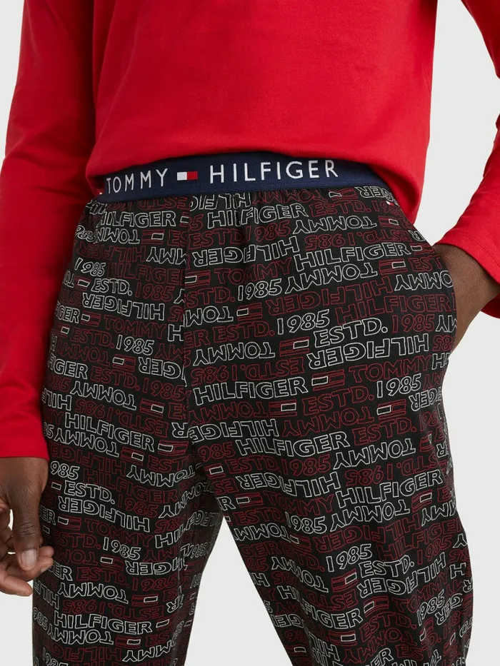 Tommy Hilfiger Print Long Sleeve Pyjama Set Primary RedWatery Logo Mens Loungewear and Nightwear