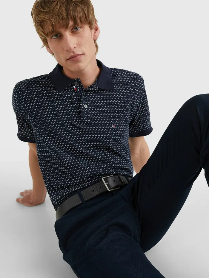 Tommy Hilfiger Print Regular Fit Polo Desert Sky Mens Polo Shirts Casaul