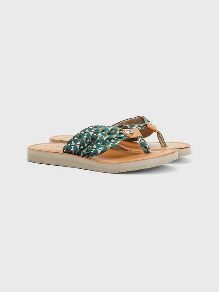 Tommy Hilfiger Printed Leather Footbed FlipFlops Island Geo Green Womens Sandals Popular Tommy Hilfiger Printed Leather Footbed FlipFlops Island Geo Green Womens Sandals Popular