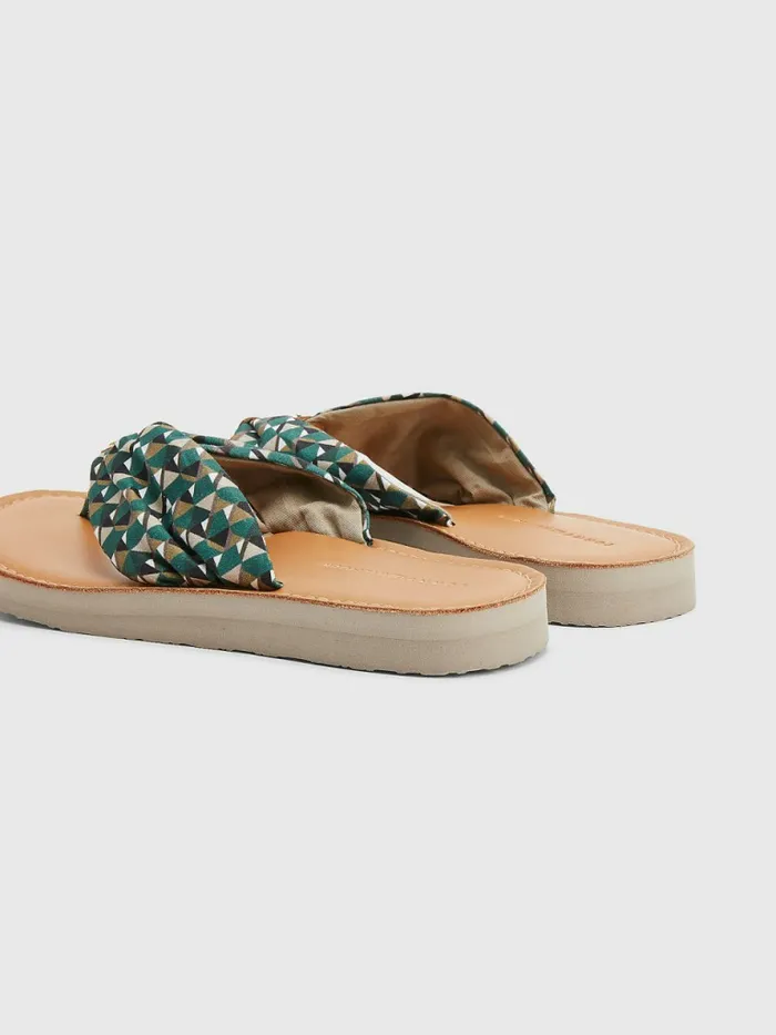 Tommy Hilfiger Printed Leather Footbed FlipFlops Island Geo Green Womens Sandals Popular