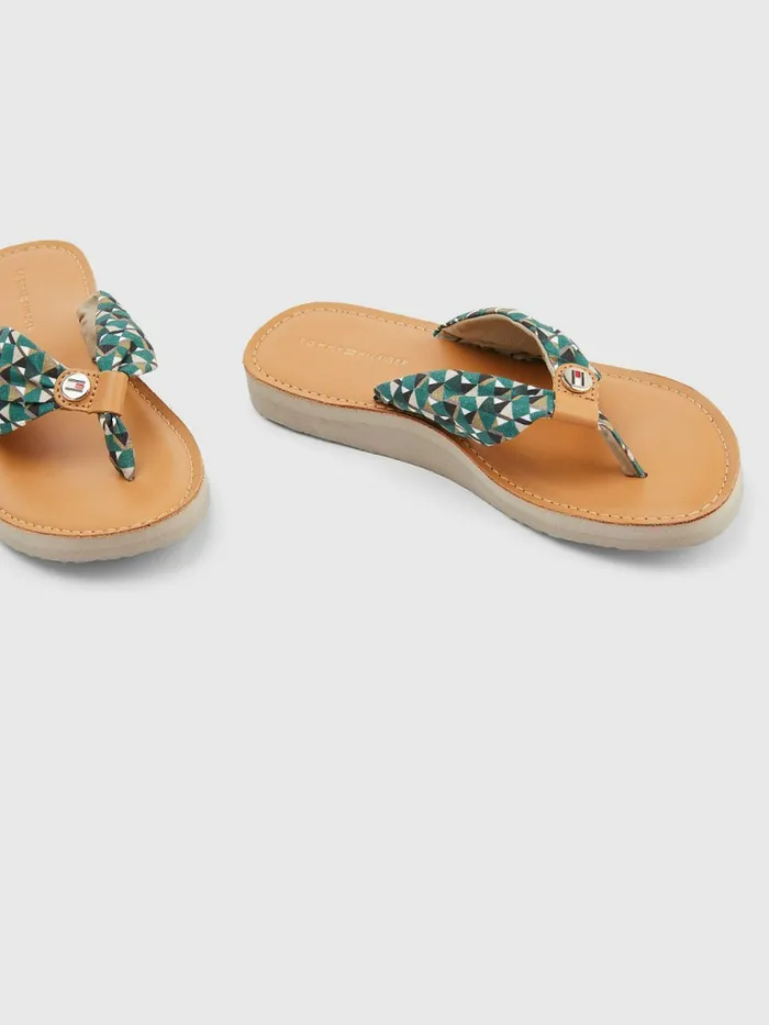 Tommy Hilfiger Printed Leather Footbed FlipFlops Island Geo Green Womens Sandals Popular