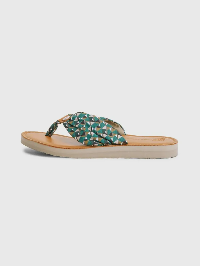 Tommy Hilfiger Printed Leather Footbed FlipFlops Island Geo Green Womens Sandals Popular