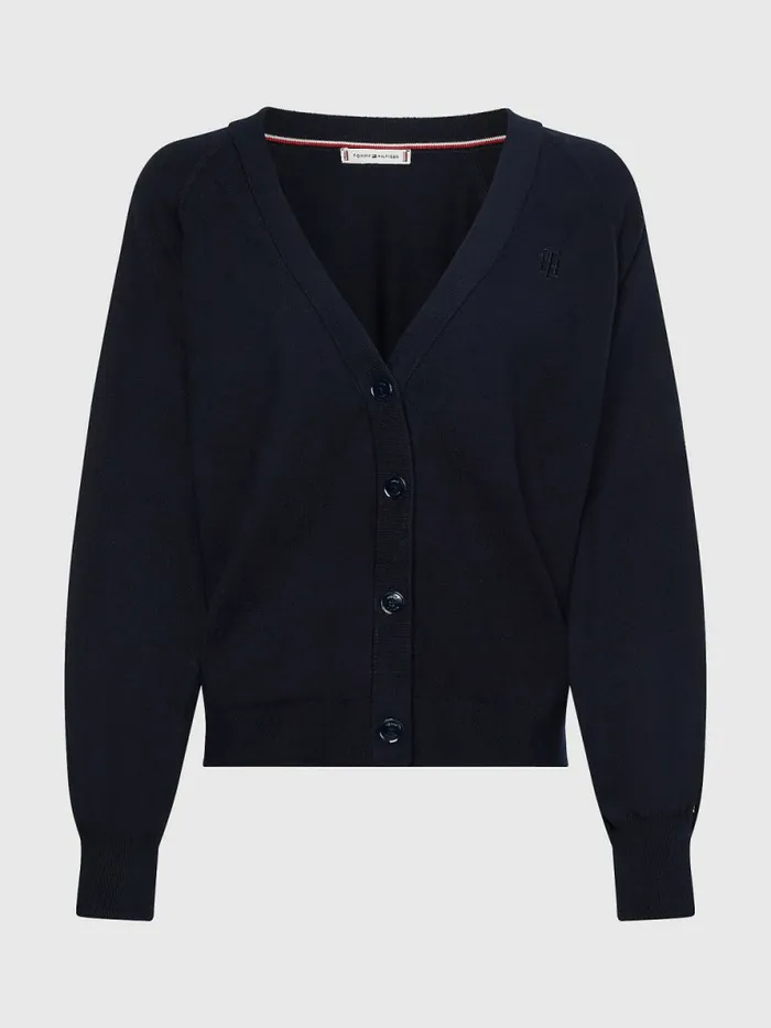 Tommy Hilfiger Puff Sleeve Relaxed Fit Cardigan Desert Sky Womens Knitwear Online