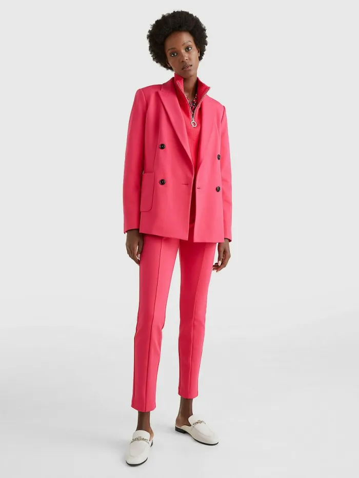 Tommy Hilfiger Punto Milano Double Breasted Blazer Pink Splendor Womens Blazers