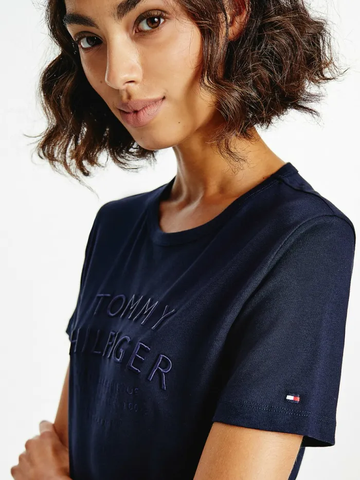 Tommy Hilfiger Pure Organic Cotton Embroidery TShirt Desert Sky Womens TShirts Cheap On Sale