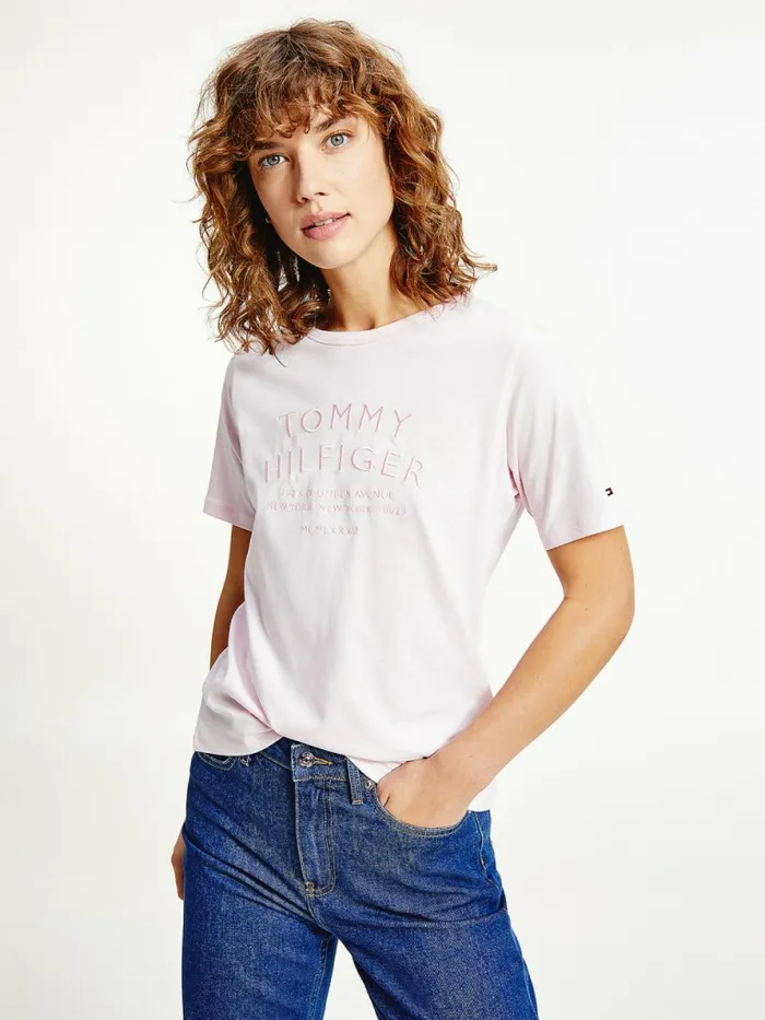 Tommy Hilfiger Pure Organic Cotton Embroidery TShirt Light Pink Womens TShirts Casaul Tommy Hilfiger Pure Organic Cotton Embroidery TShirt Light Pink Womens TShirts Casaul