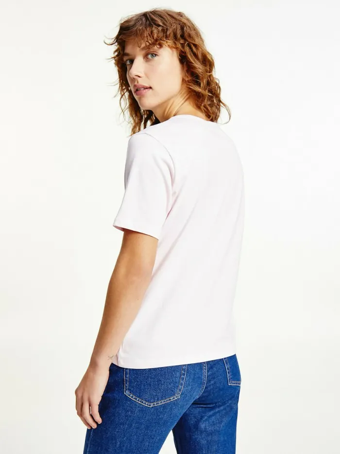 Tommy Hilfiger Pure Organic Cotton Embroidery TShirt Light Pink Womens TShirts Casaul