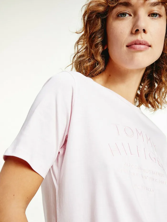 Tommy Hilfiger Pure Organic Cotton Embroidery TShirt Light Pink Womens TShirts Casaul