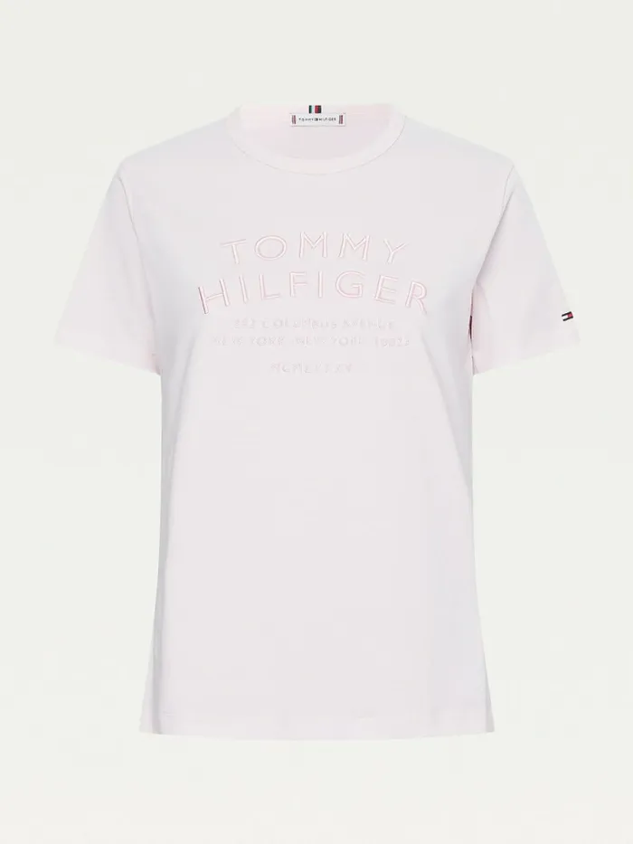 Tommy Hilfiger Pure Organic Cotton Embroidery TShirt Light Pink Womens TShirts Casaul