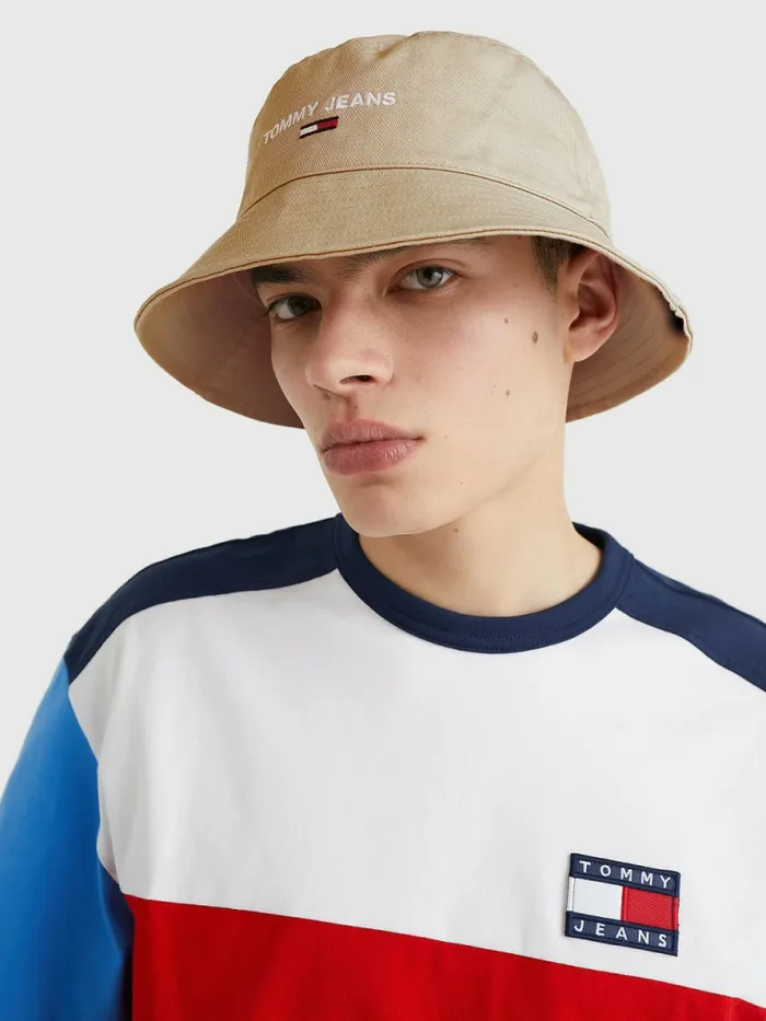 Tommy Hilfiger Pure Organic Cotton Logo Bucket Hat Savannah Sand Mens Hats and Scarves Gift Ideas