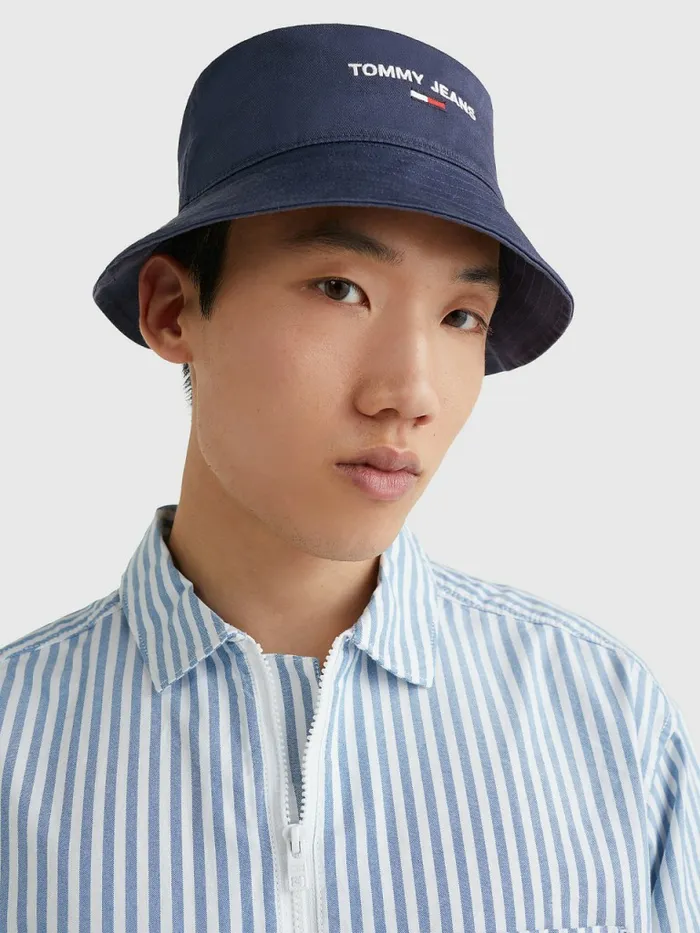 Tommy Hilfiger Pure Organic Cotton Logo Bucket Hat Twilight Navy Mens Hats and Scarves Cheap On Sale
