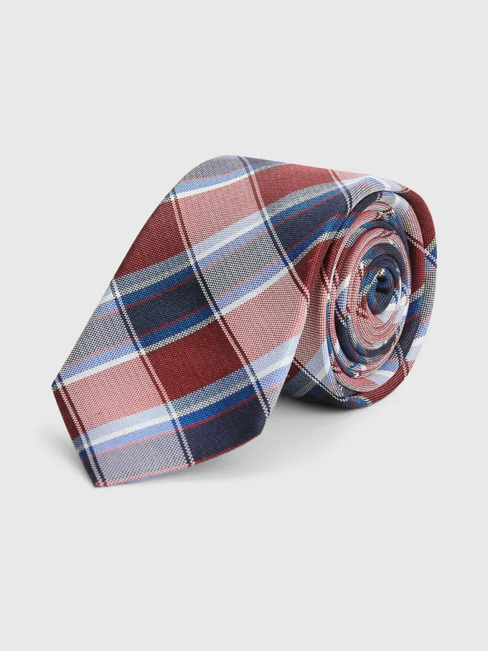 Tommy Hilfiger Pure Silk Jacquard Check Tie RedBlue Mens Ties and Pocket Squares