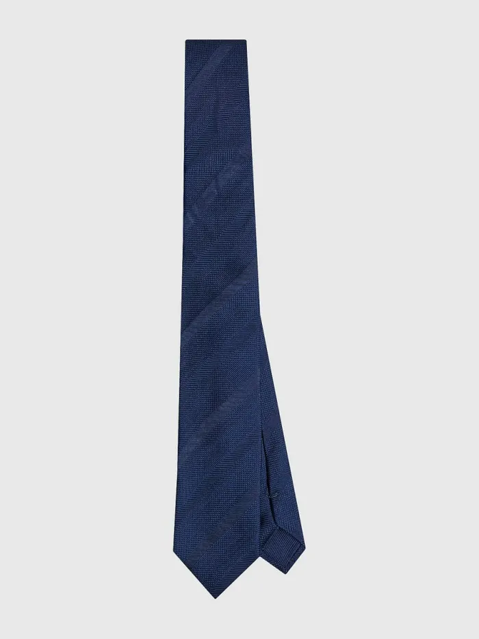 Tommy Hilfiger Pure Silk Jacquard Stripe Tie Navy Mens Ties and Pocket Squares