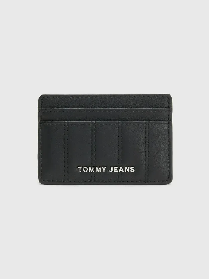Tommy Hilfiger Quilted Card Holder Black Womens Wallets and Keyrings On Sale